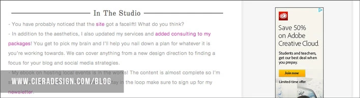 Pay Per Click ad network in use on Ciera Design's blog