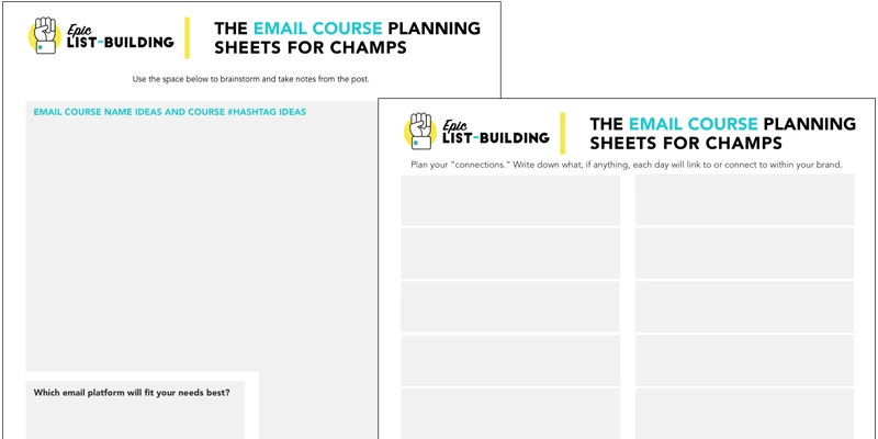 Free email course planning worksheets