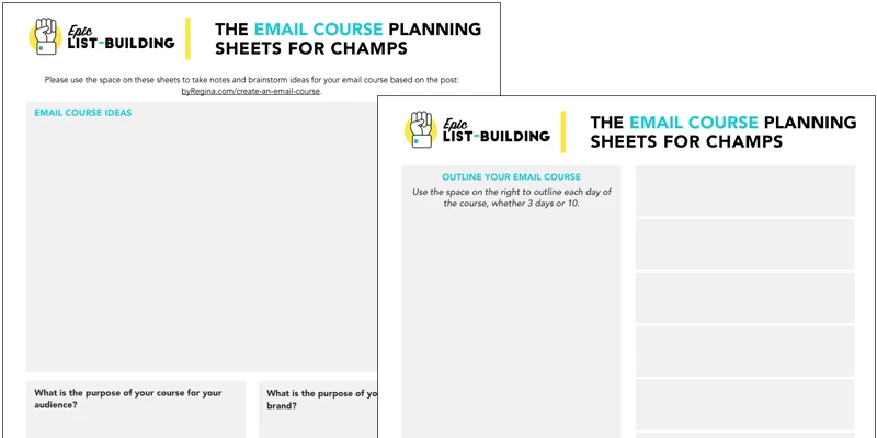 Email course planning worksheets