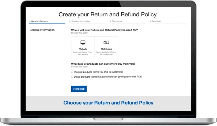 Generate your return and refund policy easily with TermsFeed